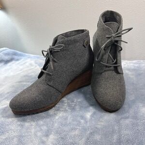 Dr. Scholls Conquer Wedge Ankle Booties Gray Flannel‎ Comfort Women's Size 7M